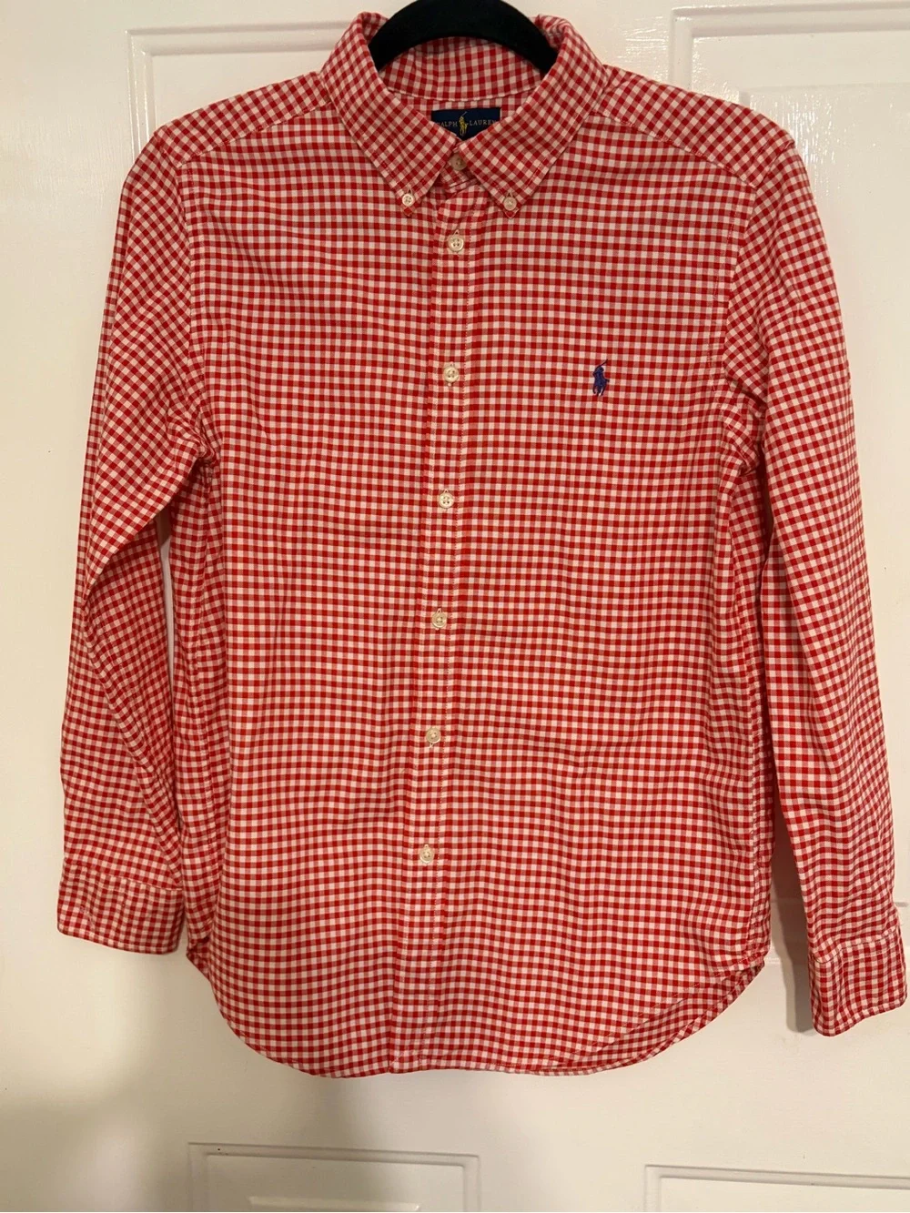 Ralph Lauren Boy’s Classic Long Sleeve Red & White Check Button Down Size 14-16